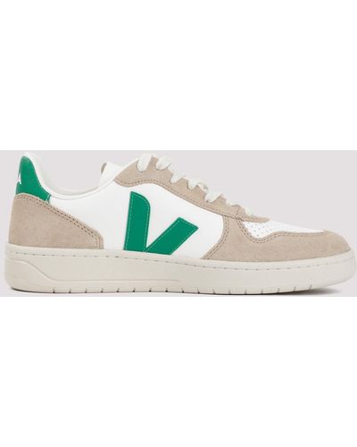 Veja White And Green Leather V10 Trainers