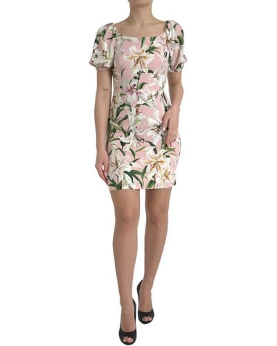 Dolce & Gabbana Elegant Lily Print Sheath Dres - Natural