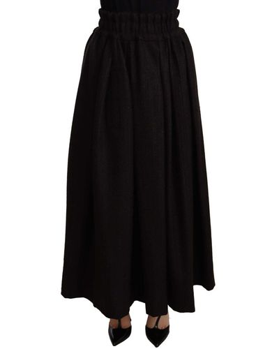 Dolce & Gabbana Elegant High Waist Maxi A-Line Wool Skirt - Black