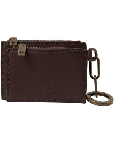 Dolce & Gabbana Brown Leather Zip Logo Keyring Coin Purse Wallet - Black