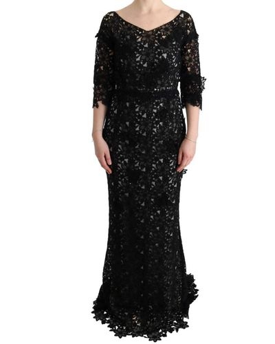 Dolce & Gabbana Cotton Silk Floral Long Dress - Black