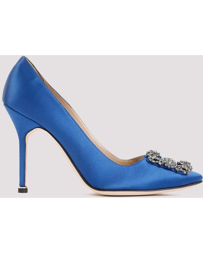 Manolo Blahnik Blue Hangisi Satin Court Shoes