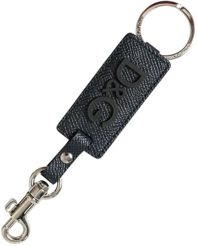 Dolce & Gabbana Calf Leather Dg Logo Brass Keyring Keychain - Metallic