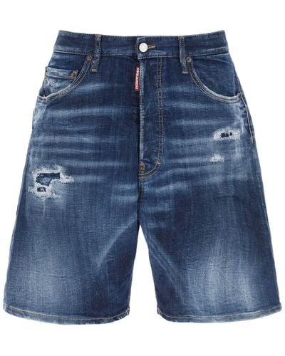 DSquared² Loose Shorts In Used Denim - Blue