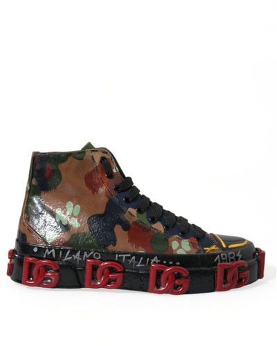 Dolce & Gabbana Multicolor Camouflage High Top Sneakers Shoes - Brown