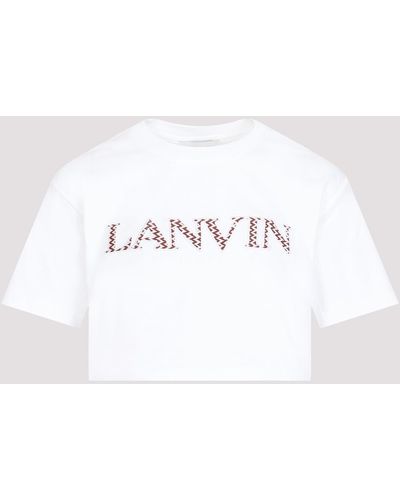 Lanvin Optic White Cotton Curb Embroidered Cropped T