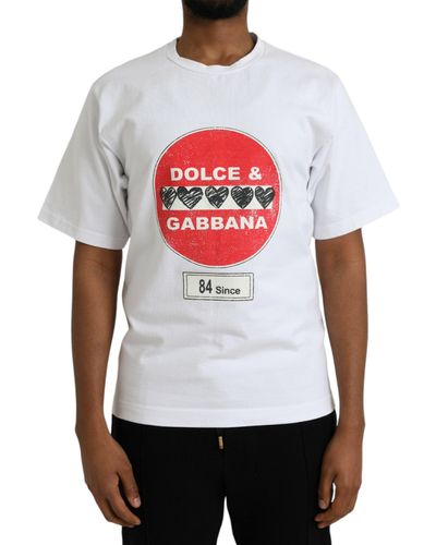 Dolce & Gabbana Amor Heart Cotton Crewneck Short Sleeve T-Shirt - White