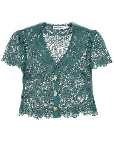Self-Portrait Chelsea Lace Guipure Top With Collar - Green