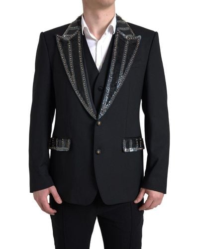 Dolce & Gabbana Black Embellished Wool 2 Piece Sicilia Suit