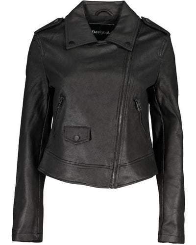 Desigual Sleek Long Sleeve Sports Jacket With Contrast Details - Black