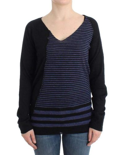 CoSTUME NATIONAL Striped V-neck Sweater Black Sig12052 - Blue