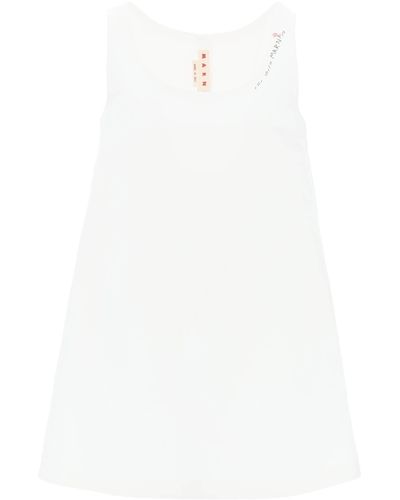 Marni Flared Dress With Hand Embroidered - White