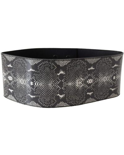 Ermanno Scervino Black Wide Leather Snakeskin Design Waist Belt