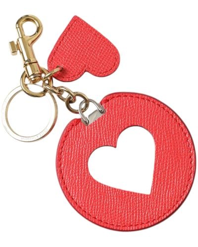 Dolce & Gabbana Heart Calf Leather Tone Brass Keyring Keychain - Red