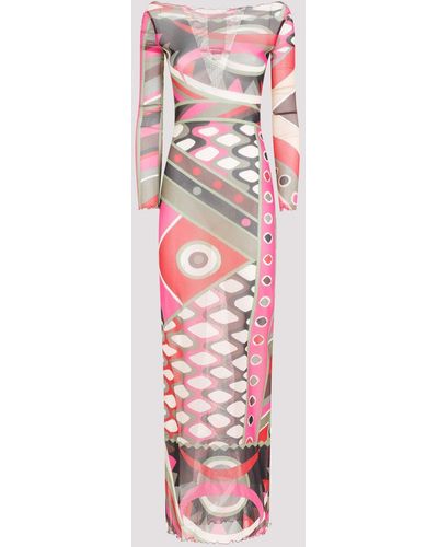 Emilio Pucci Khaki Fuxia Polyamide Long Dress - Pink