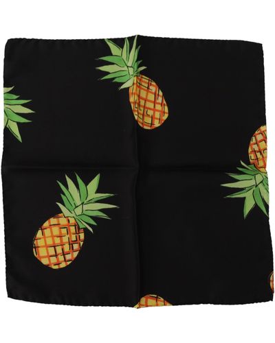 Dolce & Gabbana Black Pineapple Printed Square Handkerchief Scarf