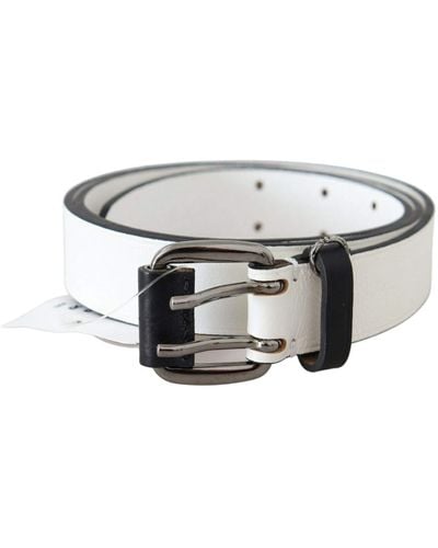CoSTUME NATIONAL White Genuine Leather Silver Buckle Waist Belt