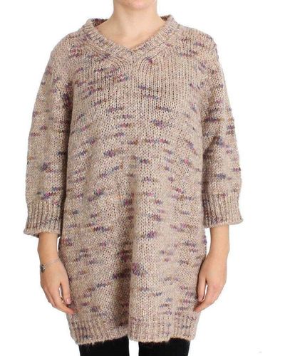 Pink Memories Wool Blend Knitted Oversize Sweater - Natural