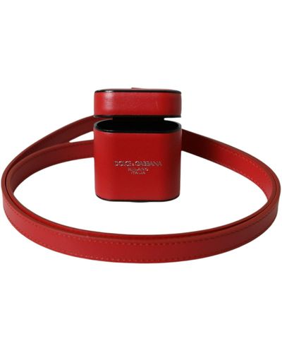 Dolce & Gabbana Calfskin Leather Logo Print Strap Airpods Case - Red