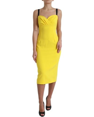 Dolce & Gabbana Yellow Polyester Sleeveless Bodycon Midi Dress