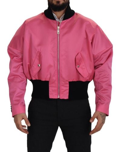 Dolce & Gabbana Nylon Pinkfull Zip Bomber Jacket - Red