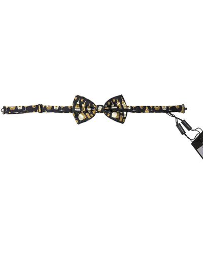 Dolce & Gabbana Black Printed Silk Adjustableneck Papillon Bow Tie