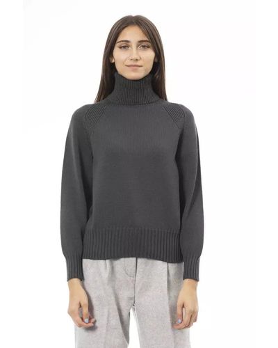 Alpha Studio Elegant Turtleneck Wool Blend Sweater - Black
