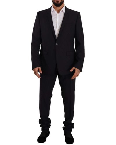 Dolce & Gabbana Blue Gold Wool Single Breasted 2 Piece Suit - Black