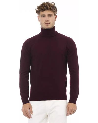 Alpha Studio Turtleneck Sweater With Fine Rib Detail - Purple