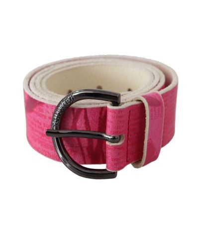 John Galliano Pink Leather Letter Logo Design Round Buckle Belt
