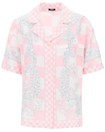 Versace Printed Silk Bowling Shirt - Pink