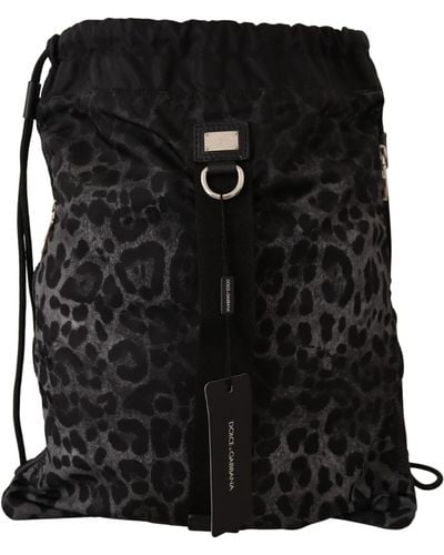Dolce & Gabbana Leopard Print Backpack Nylon Drawstring Bag - Black