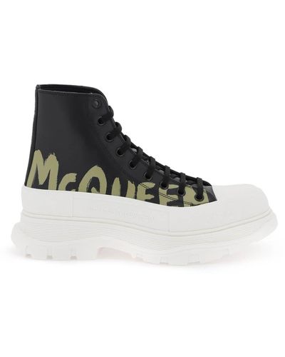 Alexander McQueen 'tread Slick Graffiti' Ankle Boots - White