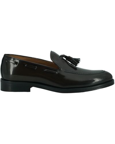 Saxone Of Scotland Dark Brown Spazzolato Leather Mens Loafers Shoes - Black