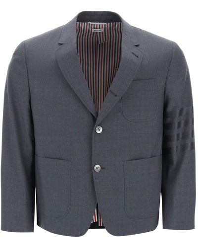 Thom Browne 4 Bar Jacket In Light Wool - Blue