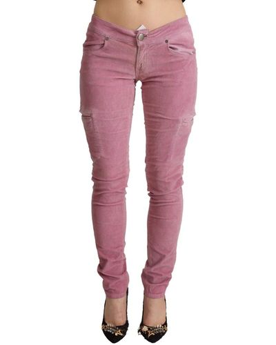 Acht Pink Cotton Low Waist Skinny Denim Cargo Jeans - Red