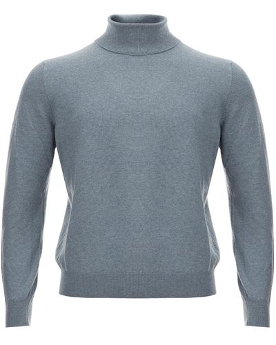 Gran Sasso Gray Cashmere Turtleneck Sweater - Blue