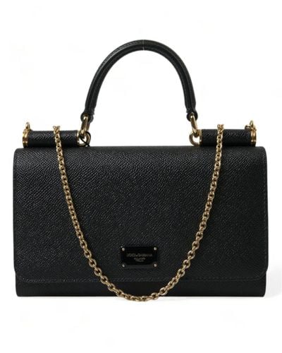 Dolce & Gabbana Black Leather Minivon Crossbody Phone Shoulder Bag
