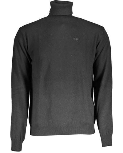 La Martina Elegant Black Turtleneck Sweater With Embroidery - Gray