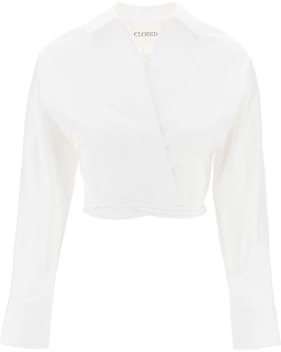 Closed Crossed Cropped Shirt With - White