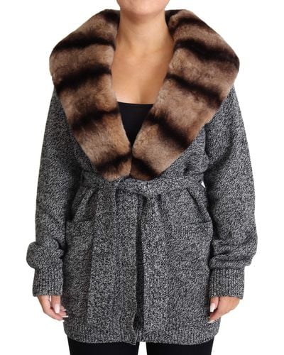 Dolce & Gabbana Dolce Gabbana Gray Cardigan Fur Coat Cashmere Jacket
