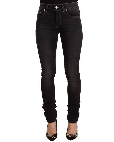 Gianfranco Ferré Gf Ferre Washed Mid Waist Cotton Denim Skinny Jeans - Black