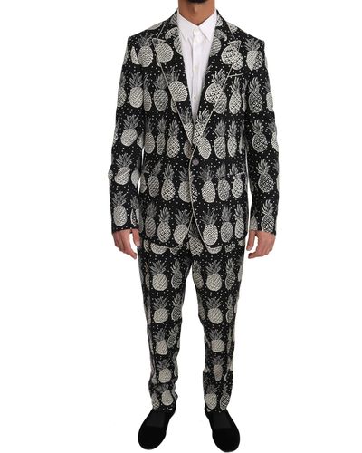 Dolce & Gabbana Chic Pineapple Print Wool Suit - Black