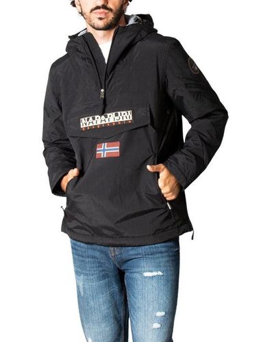 Napapijri Turtleneck Long Sleeve Slip On Hooded Printed Jacket - Black