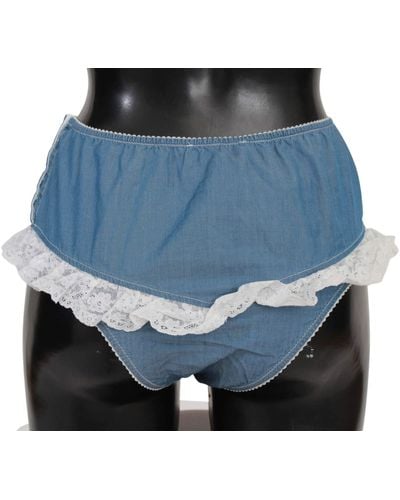 Ermanno Scervino Cotton Lace Slip Denim Bottom Underwear - Blue