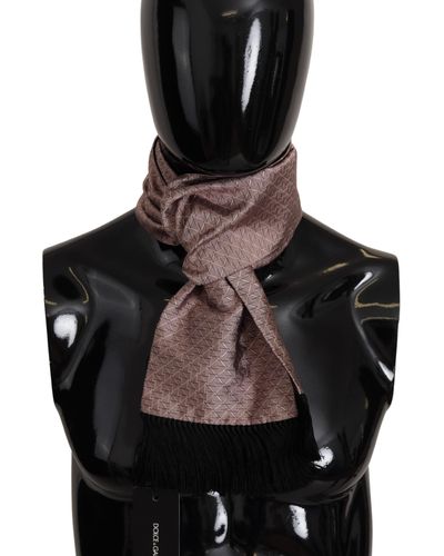 Dolce & Gabbana Light Pink Silk Check Print Neck Wrap Fringes Scarf - Black