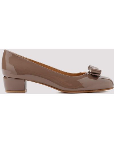 Ferragamo Brown Caraway Seed Patent Calf Leather Vara Court Shoes