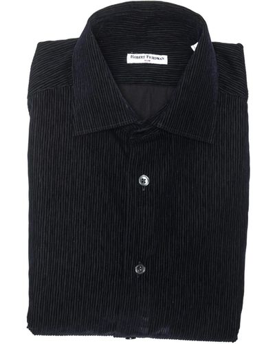 Robert Friedman Sleek Medium Slim Collar Cotton Shirt - Black