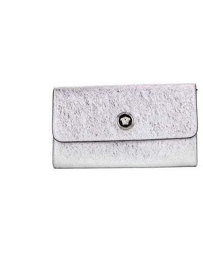 Versace Small Metallic Silver Lamb Leather Medusa Clutch Crossbody Wallet Bag - Black