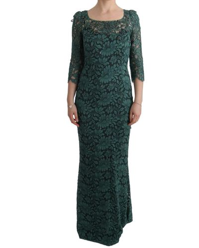 Dolce & Gabbana Floral Crystal Ricamo Sheath Dress - Green